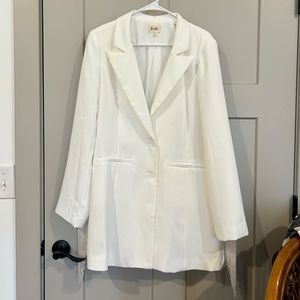 White Fringe Blazer Dress